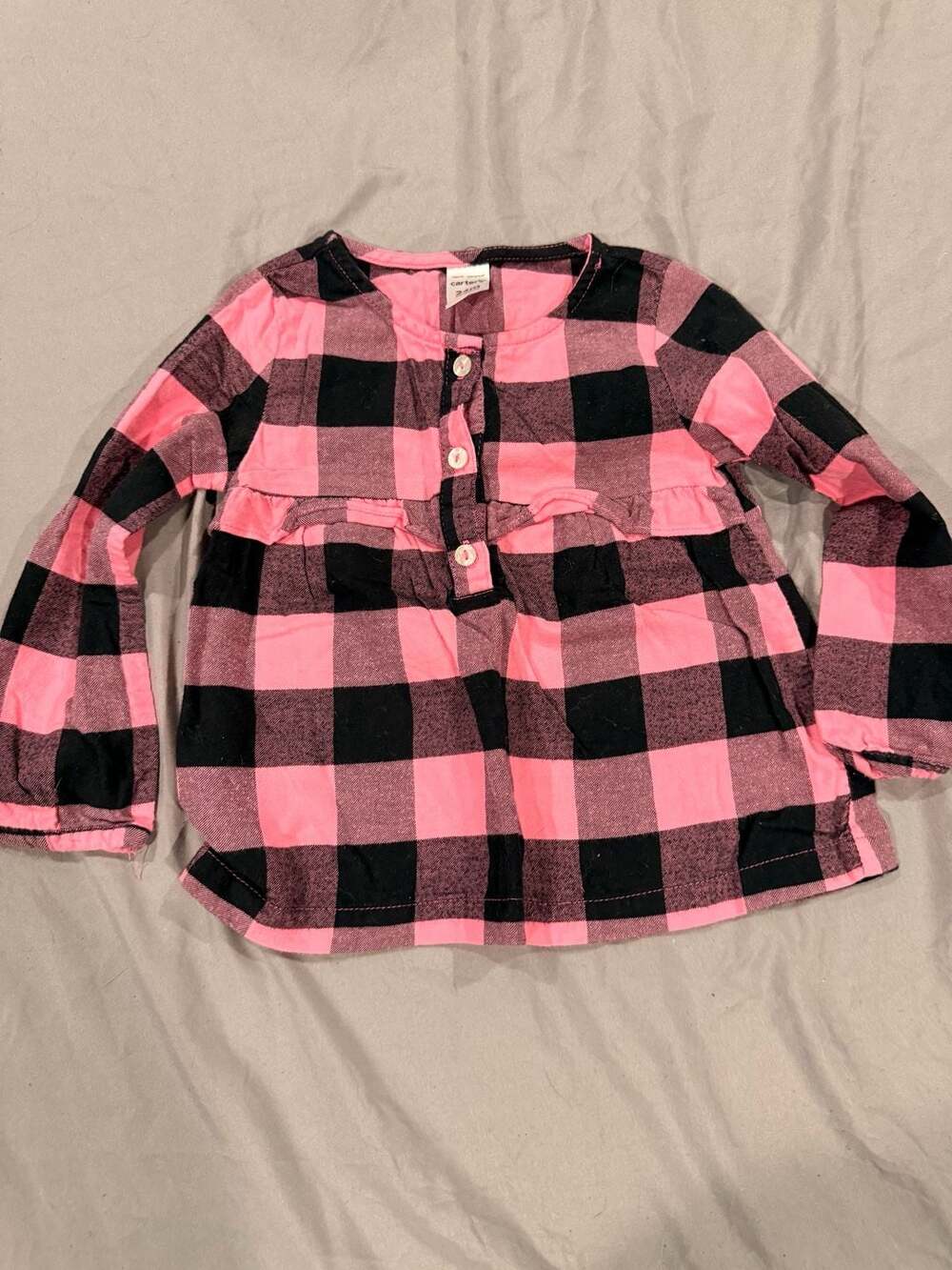 Carter's Plaid Flannel Shirt Size 24M Pink Black